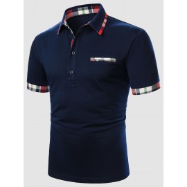 Men Contrast Plaid Polo Shirt