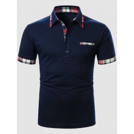 Men Contrast Plaid Polo Shirt