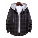 Men Plaid Button Through Hooded Coat