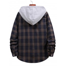 Men Plaid Button Through Hooded Coat