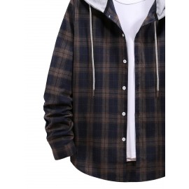 Men Plaid Button Through Hooded Coat