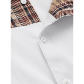 Men Contrast Plaid Button Through Shirt