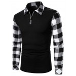 Men Quarter Zip Contrast Gingham Polo Shirt