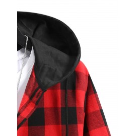 Men Gingham Drawstring Hooded Shirt