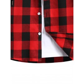 Men Gingham Drawstring Hooded Shirt