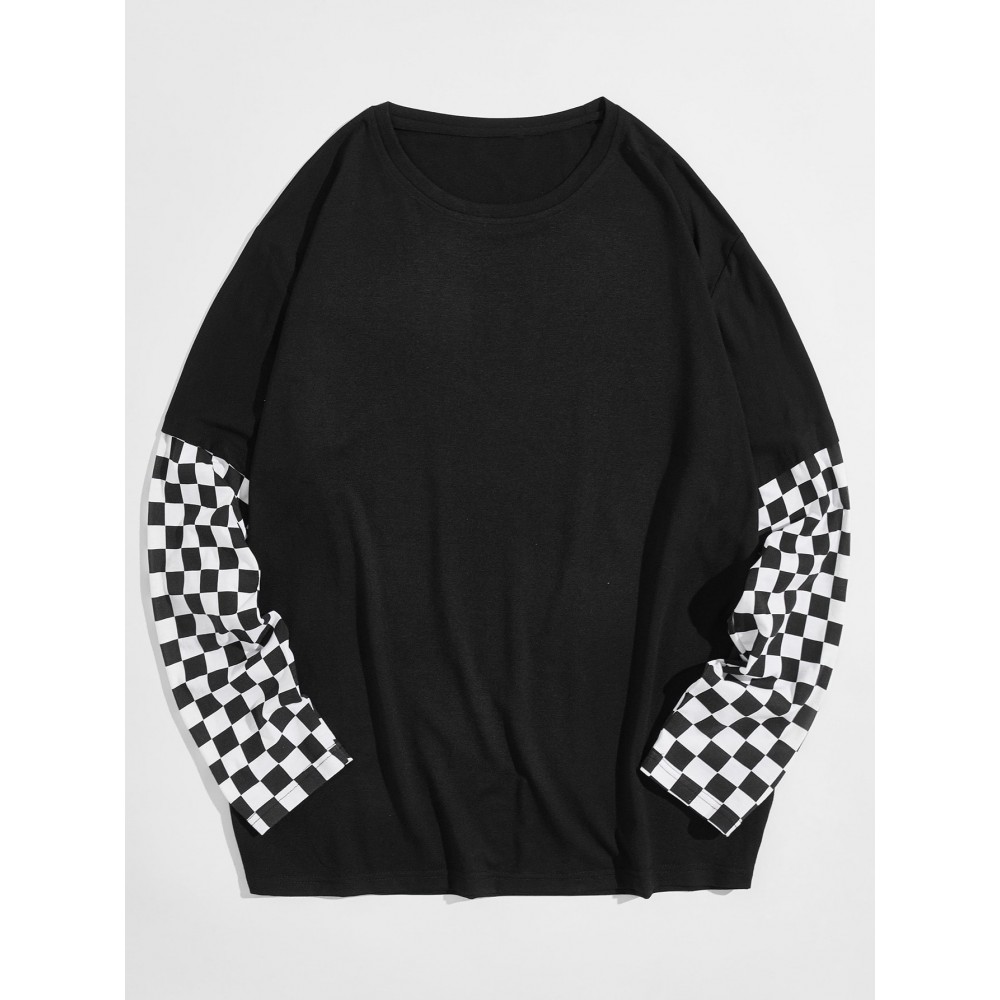 Men Checkerboard Print Sleeve Tee