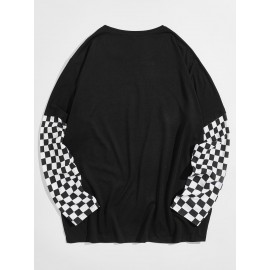 Men Checkerboard Print Sleeve Tee