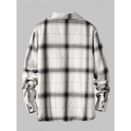 Men 1pc Button Front Plaid Flannel Shirt