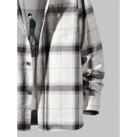 Men 1pc Button Front Plaid Flannel Shirt