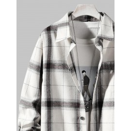 Men 1pc Button Front Plaid Flannel Shirt