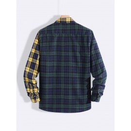 Men Tartan Color Block Pocket Front Shirt Without Tee