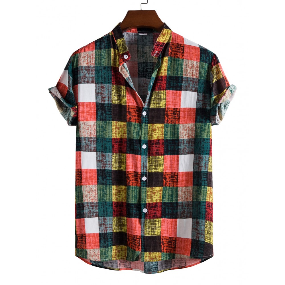 Men Plaid Print Button Front Shirt