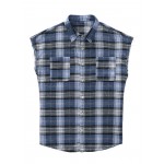 Men Tartan Print Button Front Sleeveless Shirt