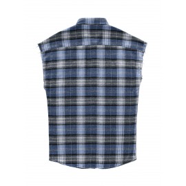 Men Tartan Print Button Front Sleeveless Shirt