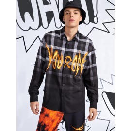 Men Ombre Plaid Letter Graphic Shirt