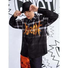 Men Ombre Plaid Letter Graphic Shirt