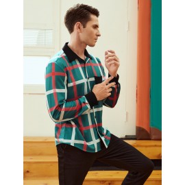 Men Plaid Contrast Collar Button Through Shirt