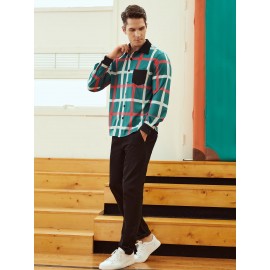 Men Plaid Contrast Collar Button Through Shirt