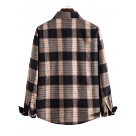 Men Plaid Print Curved Hem Shirt