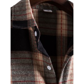 Men Plaid Print Curved Hem Shirt