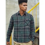 Men Tartan Slogan Graphic Flap Pocket Shirt