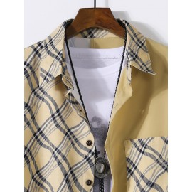 Men Plaid Panel Pocket Patched Shirt Without Top