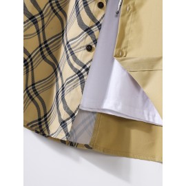 Men Plaid Panel Pocket Patched Shirt Without Top