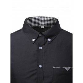 Men Gingham Cuff Pocket Front Button Down Shirt