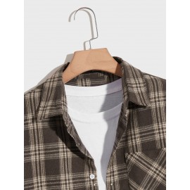 Men Tartan Print Pocket Patched Shirt