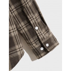 Men Tartan Print Pocket Patched Shirt