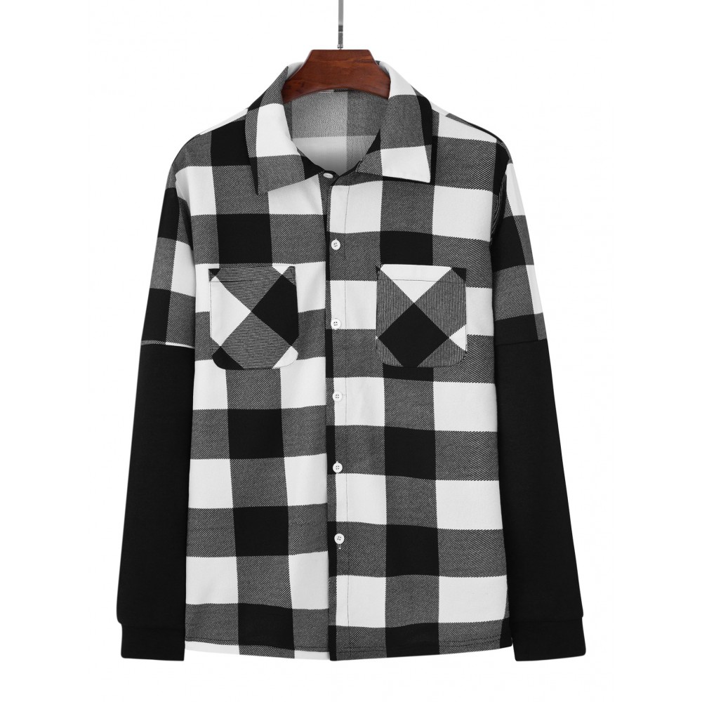 Men Buffalo Plaid Print Pocket Patched Shirt