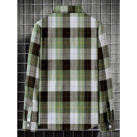 Men Plaid Pocket Front Flannel Shirt Without Pullover