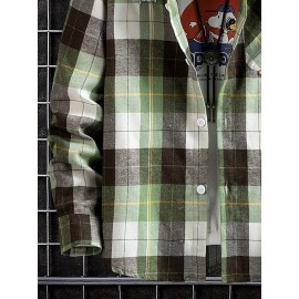 Men Plaid Pocket Front Flannel Shirt Without Pullover