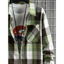 Men Plaid Pocket Front Flannel Shirt Without Pullover