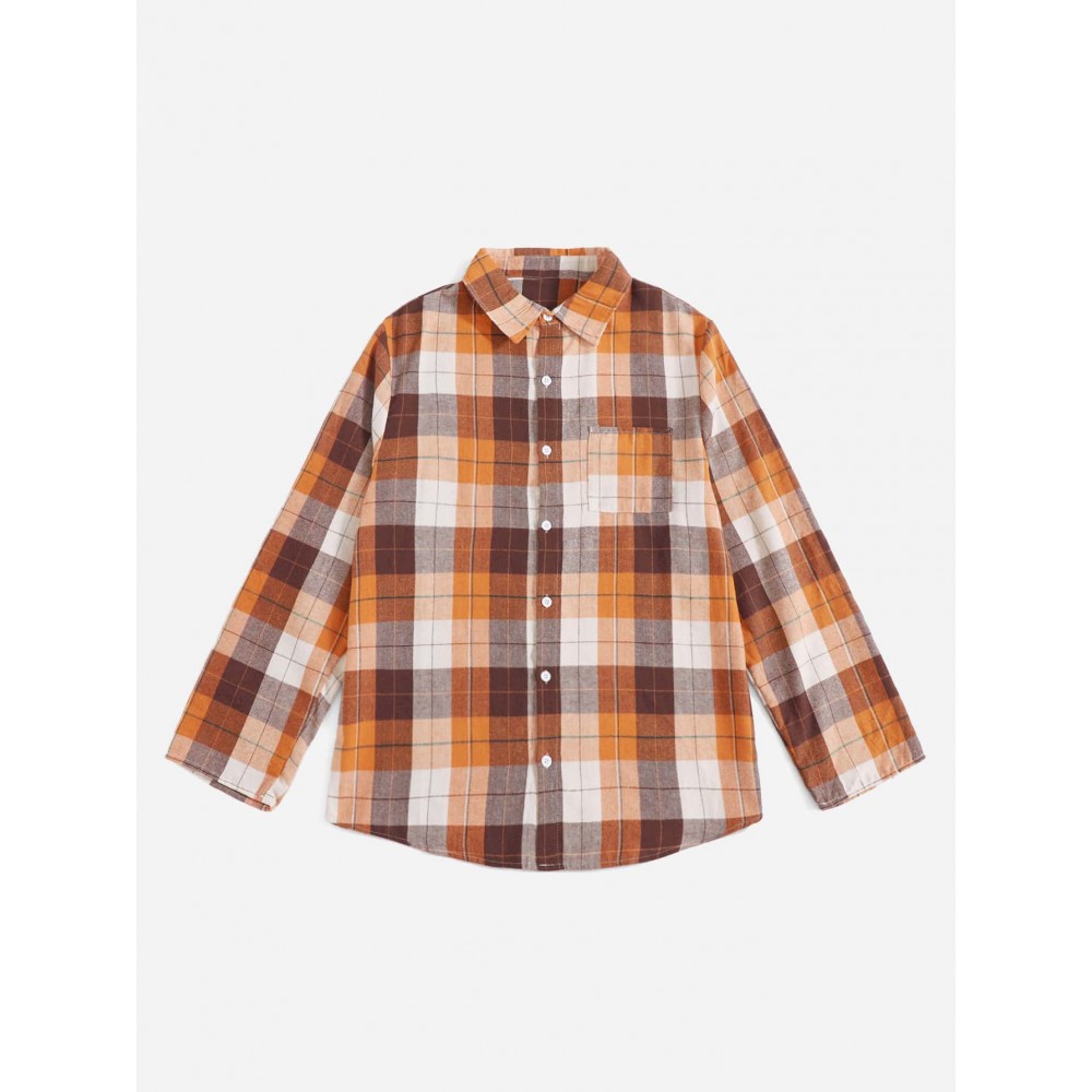 Men 1pc Plaid Pocket Detail Button Through Shirt