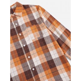 Men 1pc Plaid Pocket Detail Button Through Shirt