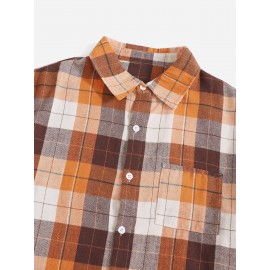 Men 1pc Plaid Pocket Detail Button Through Shirt