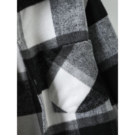 Men Pocket Front Plaid Tweed Overcoat Without Hoodie