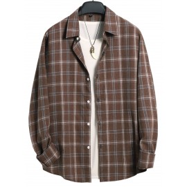 Men 1pc Plaid Button Up Shirt