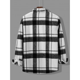 Men Plaid Print Flap Detail Overcoat Without Top