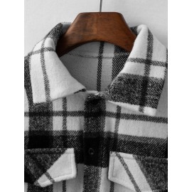 Men Plaid Print Flap Detail Overcoat Without Top