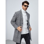 Men Houndstooth Pattern Lapel Neck Overcoat