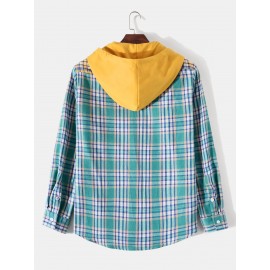 Men 1pc Tartan Drawstring Hooded Shirt