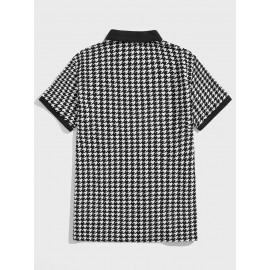 Men Houndstooth Print Contrast Collar Polo Shirt