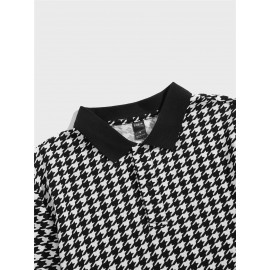 Men Houndstooth Print Contrast Collar Polo Shirt