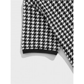 Men Houndstooth Print Contrast Collar Polo Shirt