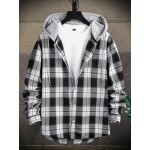 Men Plaid Print Drawstring Hooded High Low Hem Shirt Without Top