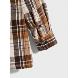 Men Tartan Pocket Front Drawstring Hooded Shirt Without Tee