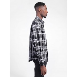 Men Plaid Print Curved Hem Shirt