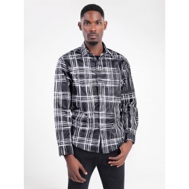 Men Plaid Print Curved Hem Shirt